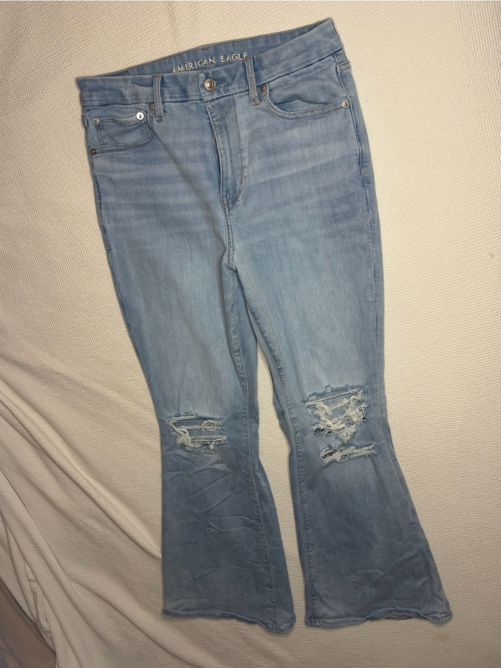 American Eagle Outfitters Light Blue Distressed Flare Jeans